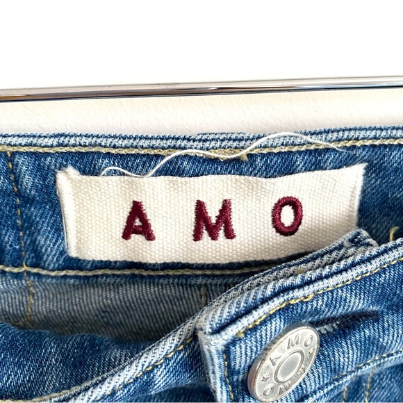 AMO Freja Medium Vintage Denim Wash Front Yoke High Waisted Ankle Crop Jeans 24 - Picture 6 of 12